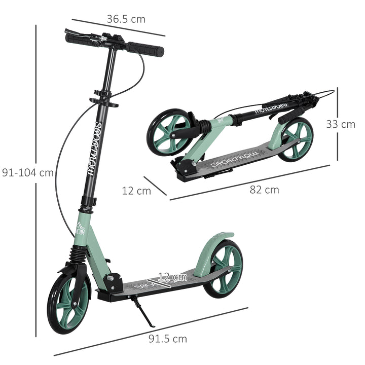 One-click Folding Kick Scooter for 14+ w/ Adjustable Handlebar, Push Scooter with Kickstand, Dual Brake System, Shock Absorber, 200mm Wheels & ABEC-9 Bearings