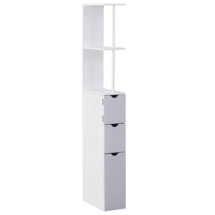 HOMCOM Slimline Bathroom Storage Free-Standing Bathroom Cabinet Unit Tall Shelf Toilet Tissue Cupboard w/Drawers - Grey and White | Aosom UK