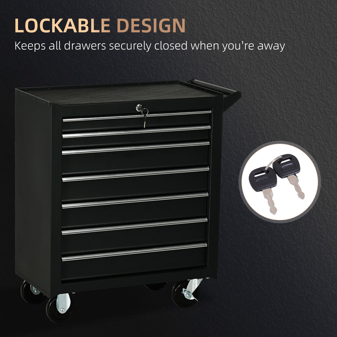 7-Drawer Rolling Tool Chest on Wheels, Lockable Tool Cabinet with Side Handle, Metal Tool Box Trolley for Garage, Workshop, Matte Black