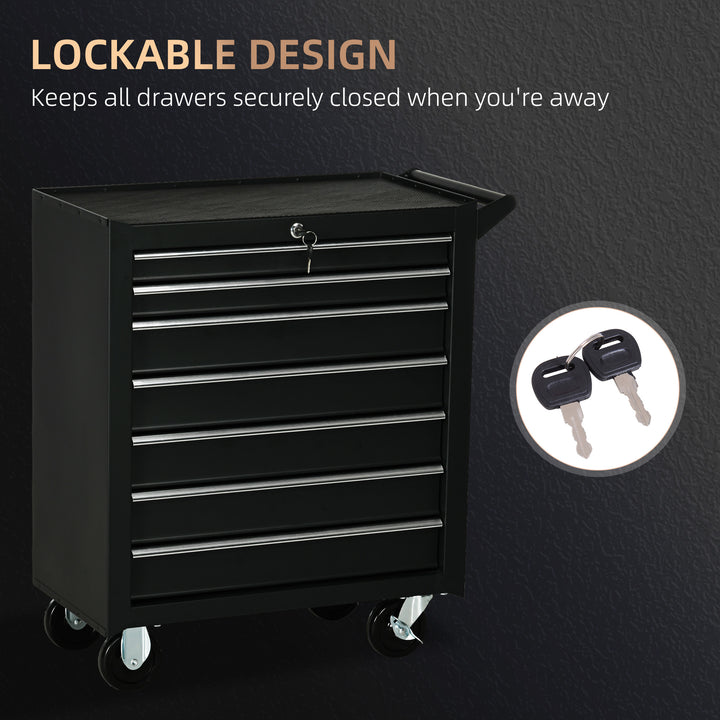 7-Drawer Rolling Tool Chest on Wheels, Lockable Tool Cabinet with Side Handle, Metal Tool Box Trolley for Garage, Workshop, Matte Black