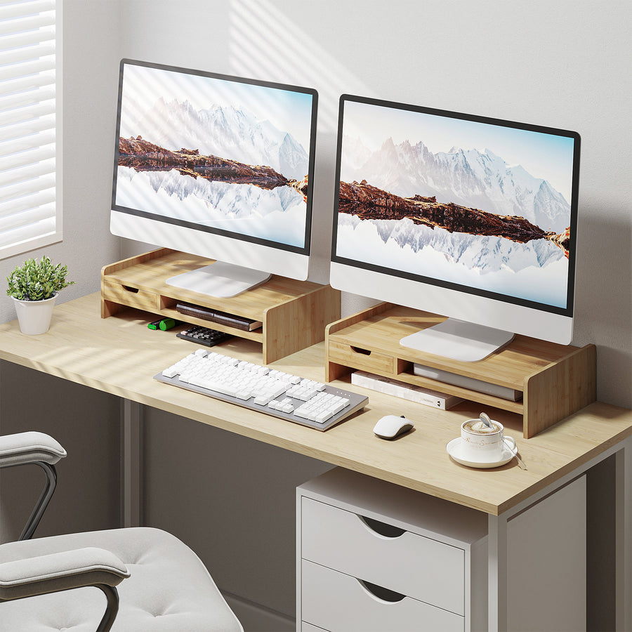 Monitor Riser Laptop PC Plinth Stand TV Computer Desktop Organiser W/ Drawer Bamboo