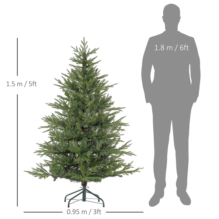 HOMCOM 5ft Artificial Christmas Tree with 1724 Tips, Metal Base, Realistic Hinged Xmas Tree, Easy to Assemble, Green