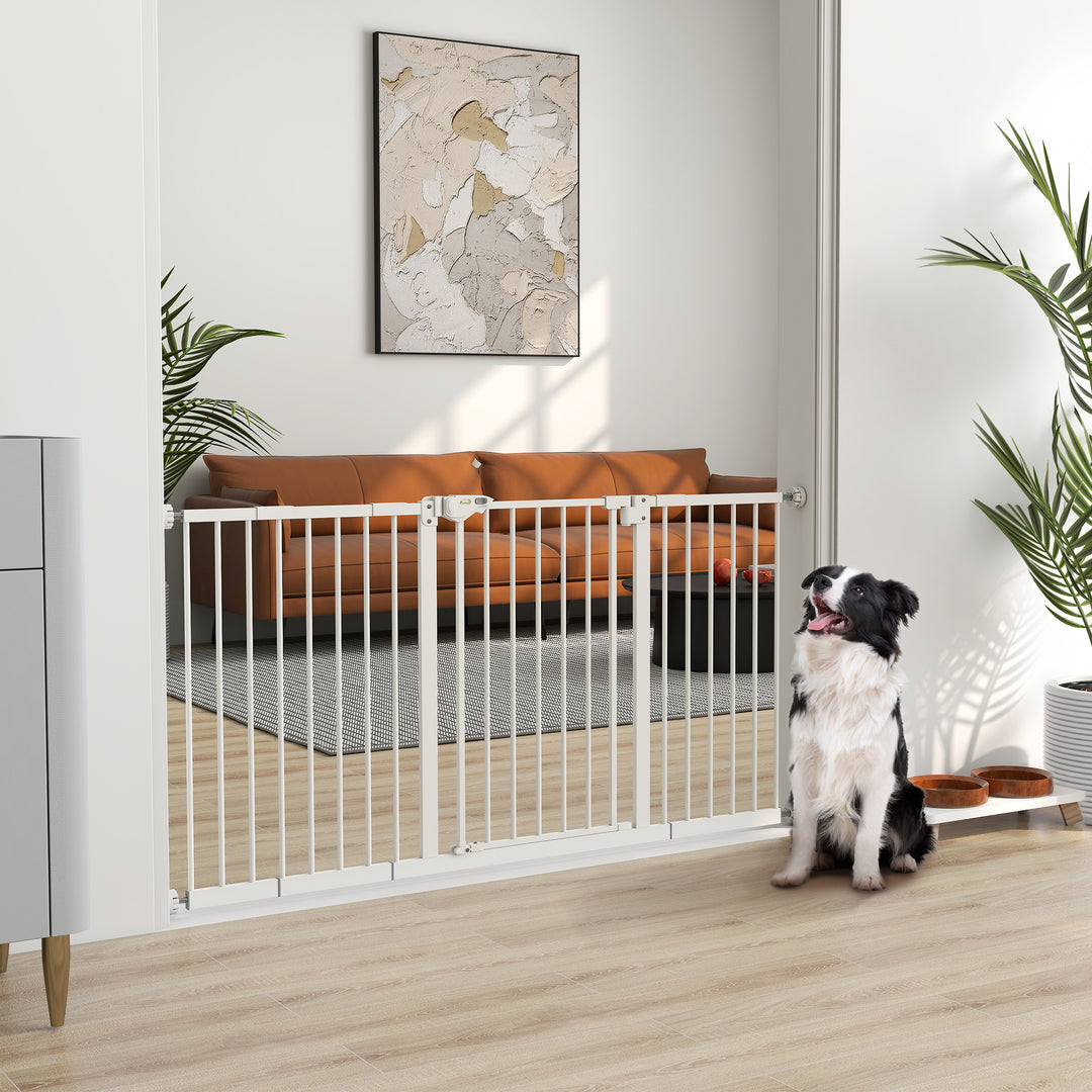 Adjustable Safety Gate w/ Three Extensions, Four Adjustable Screws, White