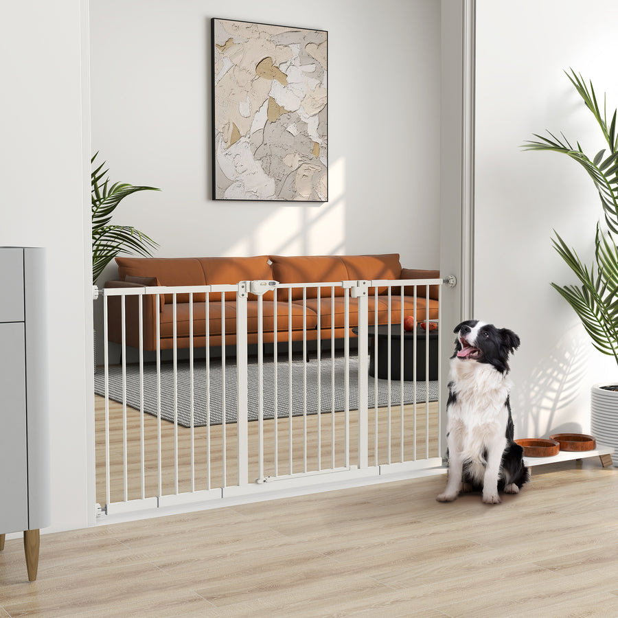 Adjustable Safety Gate w/ Three Extensions, Four Adjustable Screws, White