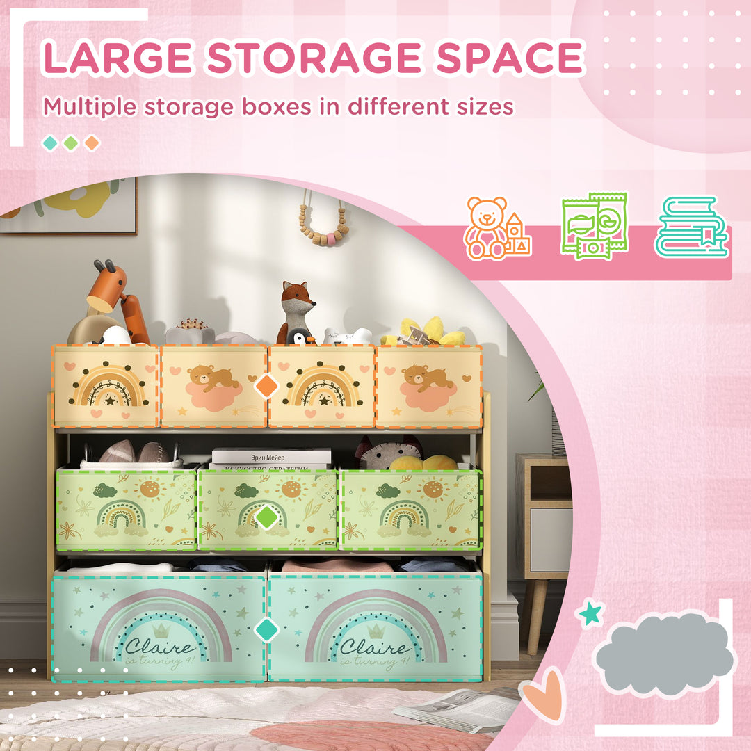 AIYAPLAY 3-Tier Kids Storage Unit with 9 Non-Woven Fabric Boxes for Toys, Books, for Bedroom, Nursery, Yellow