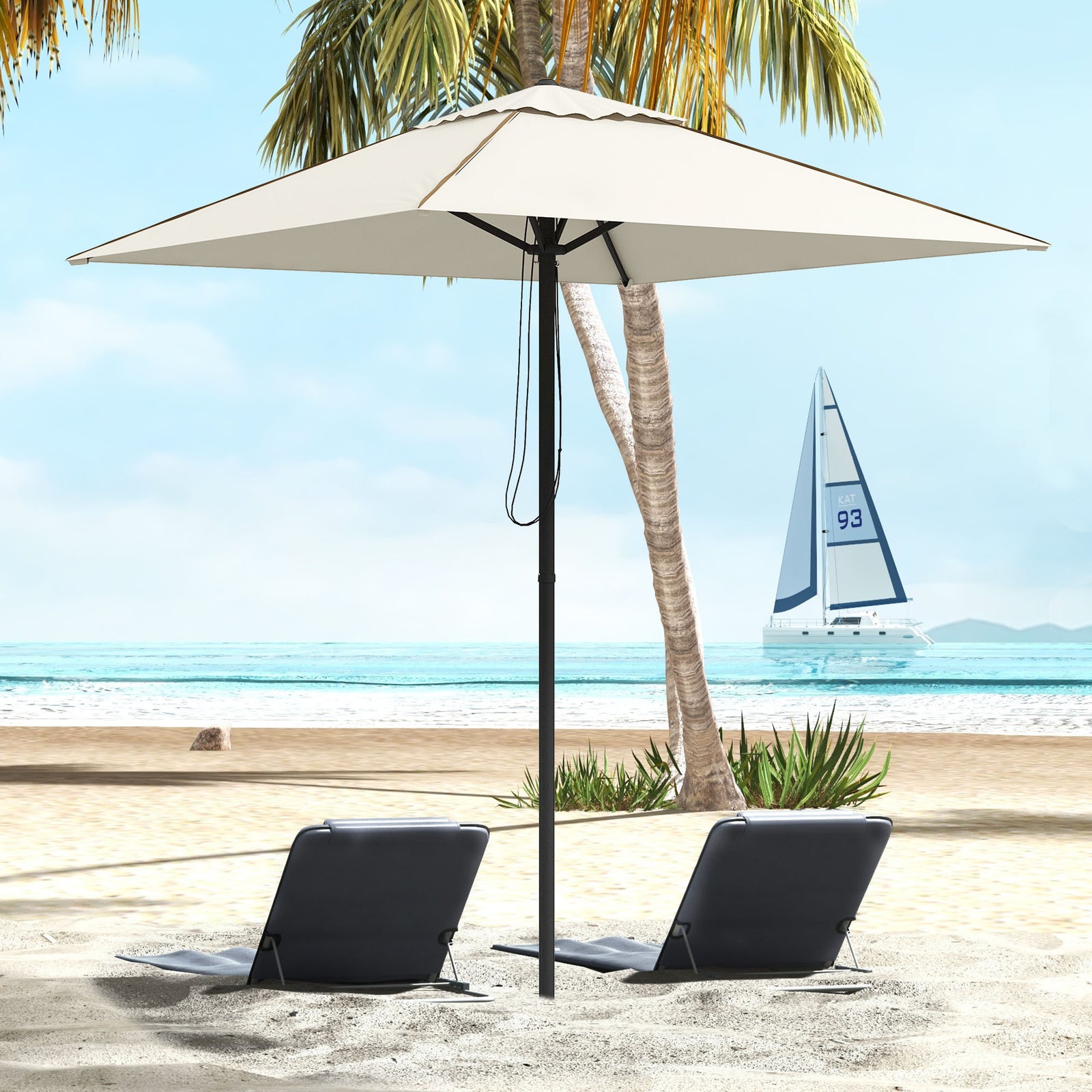 215cm Square Canopy Parasol, with Contrast Piping - Beige/Brown