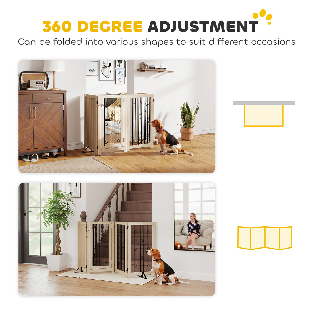 4 Panel Freestanding Pet Gate, Indoor Dog Barrier with Lockable Door, 
