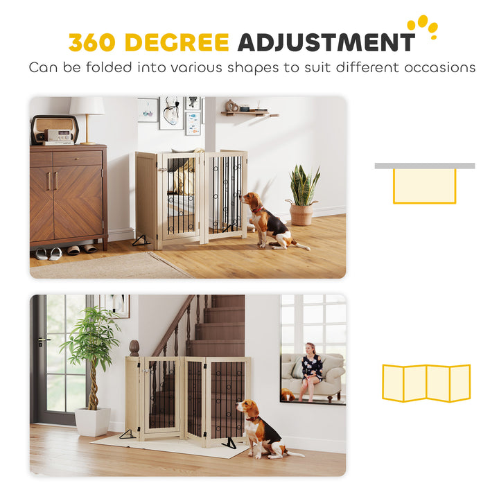 4 Panel Freestanding Pet Gate, Indoor Dog Barrier with Lockable Door, 