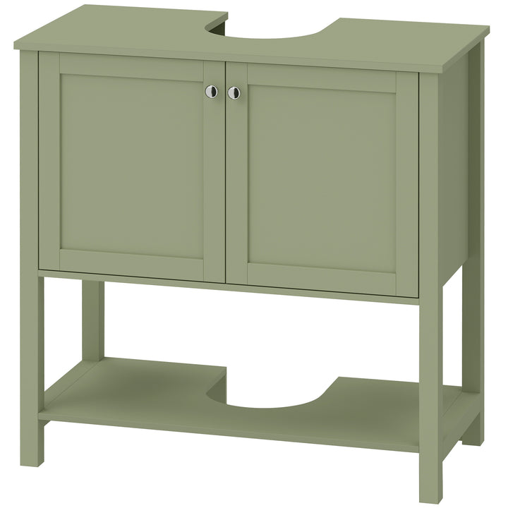 Under Sink Bathroom Cabinet with 2 Doors, Open Shelf and U-Shape - Green