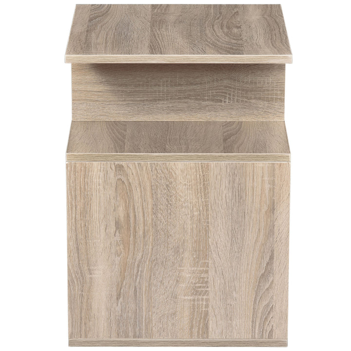 MCL Side Table, 3 Tier End Table with Open Storage Shelves for Living Room, Bedroom, Oak
