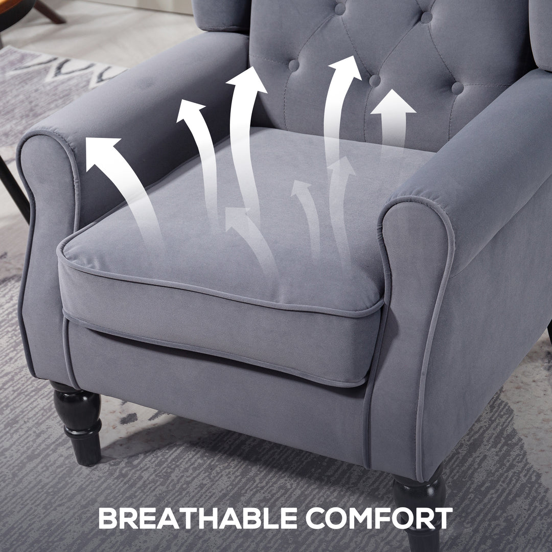 Wingback Accent Chair, Retro Upholstered Button Tufted Occasional Chair for Living Room and Bedroom, Charcoal Grey