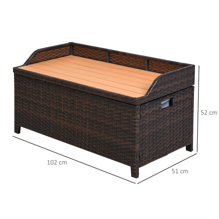 Outsunny Rattan Wicker Outdoor Storage Bench with Cushion, Brown, Patio PE Rattan, Elegant Seating and Storage Solution