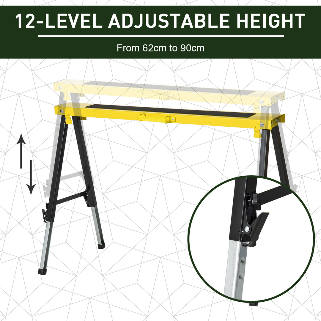 MCL 2PCS Saw Horse Twin Pack Folding Workbench Adjustable Metal Trestle Stands with Non-slip EVA Surface for Sawing Work Max Load 100kg