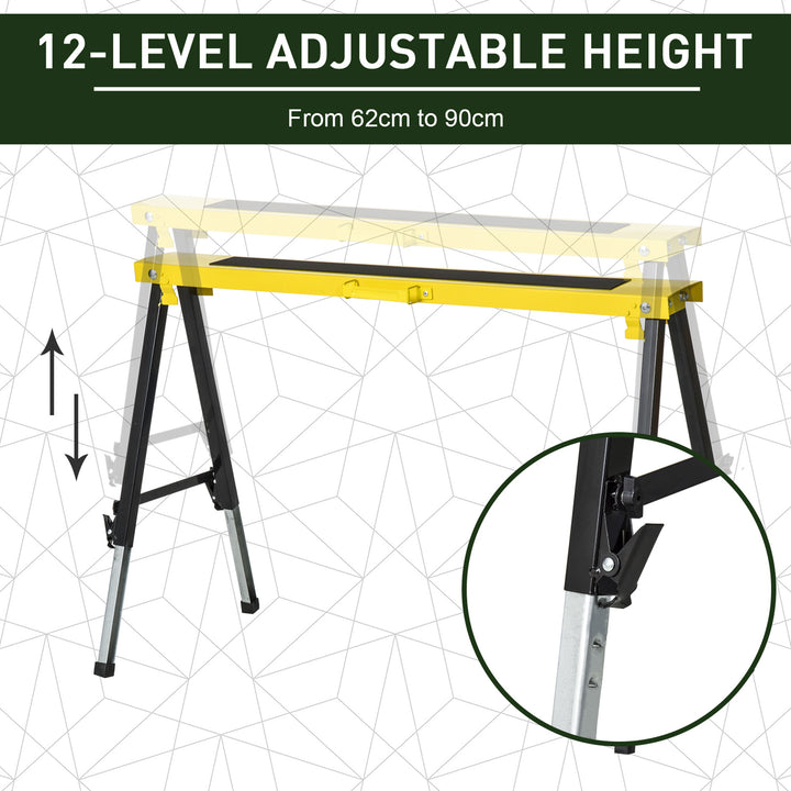 MCL 2PCS Saw Horse Twin Pack Folding Workbench Adjustable Metal Trestle Stands with Non-slip EVA Surface for Sawing Work Max Load 100kg
