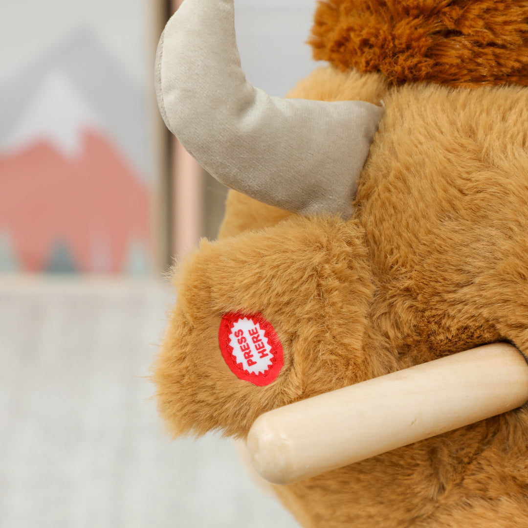 MCL Baby Rocking Horse with Safety Belt, Wood Base, Animal Rocker for Children, Brown