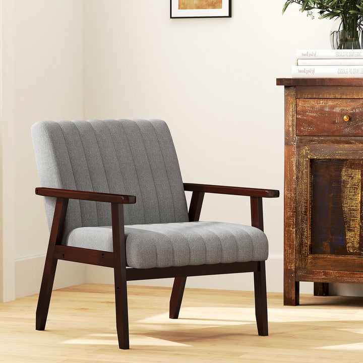 Mid Century Accent Chair, with Wooden Legs - Grey