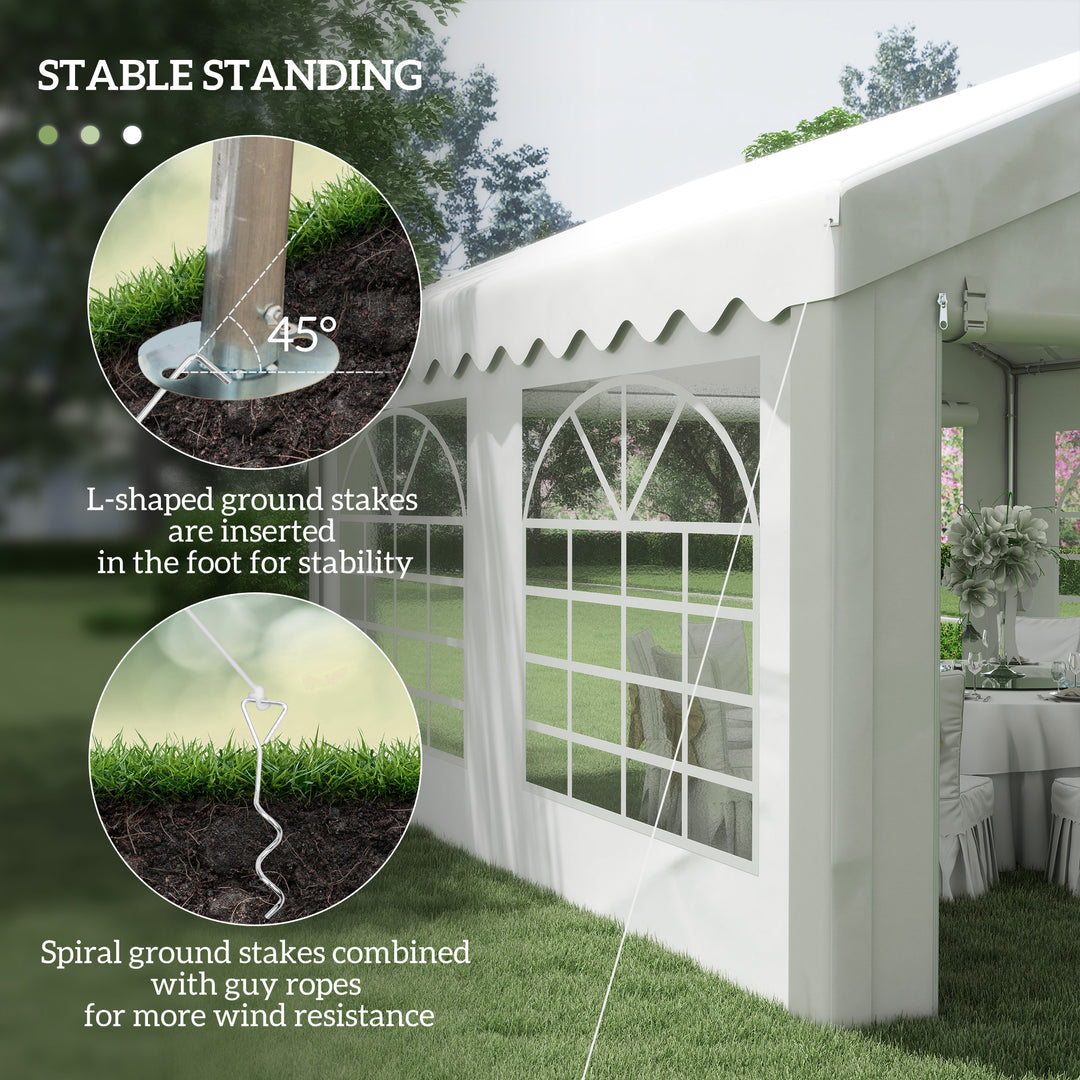 4m x 4m Marquee Party Tent, Heavy Duty Wedding Canopy with Sidewalls, Doors, Windows, Galvanised Garden Gazebo for Parties Events, White