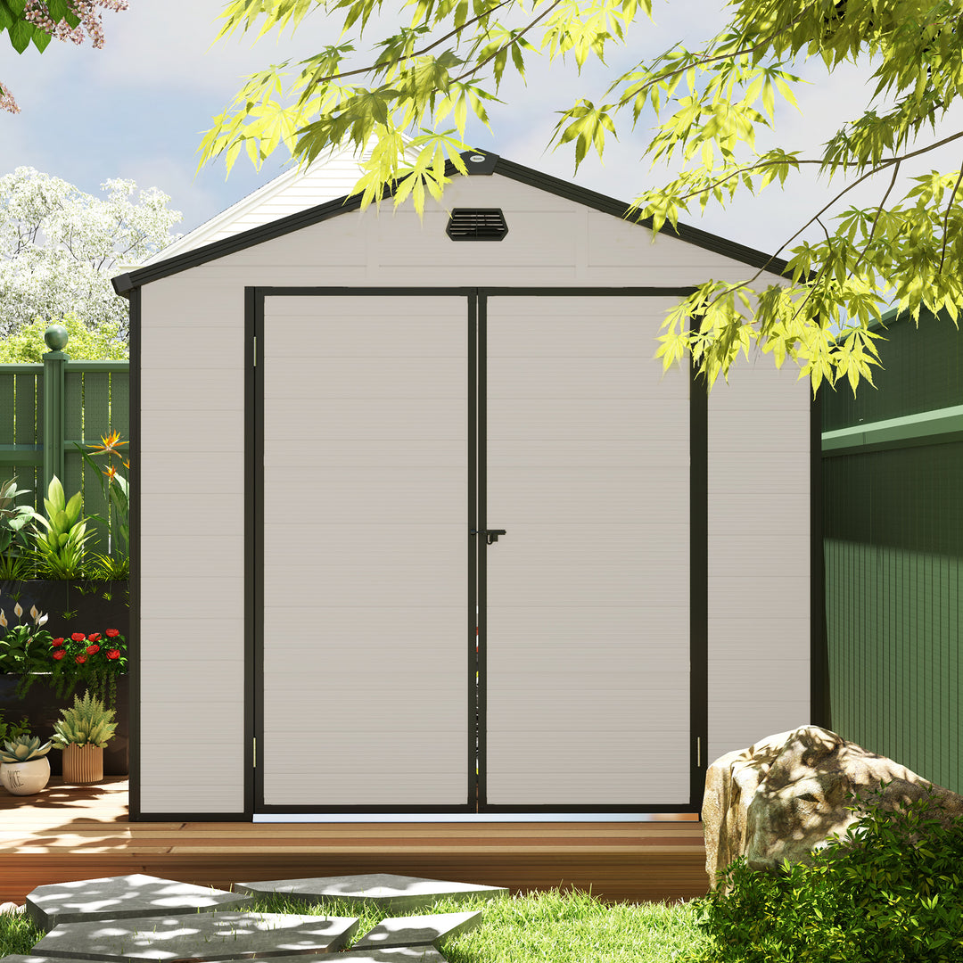 7.9ft x 6.2ft Aluminium Frame and Plastic Wall Shed, with Foundation - Cream White