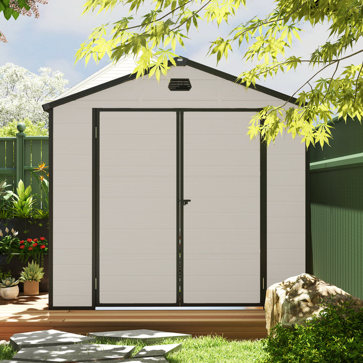7.9ft x 6.2ft Aluminium Frame and Plastic Wall Shed, with Foundation - Cream White