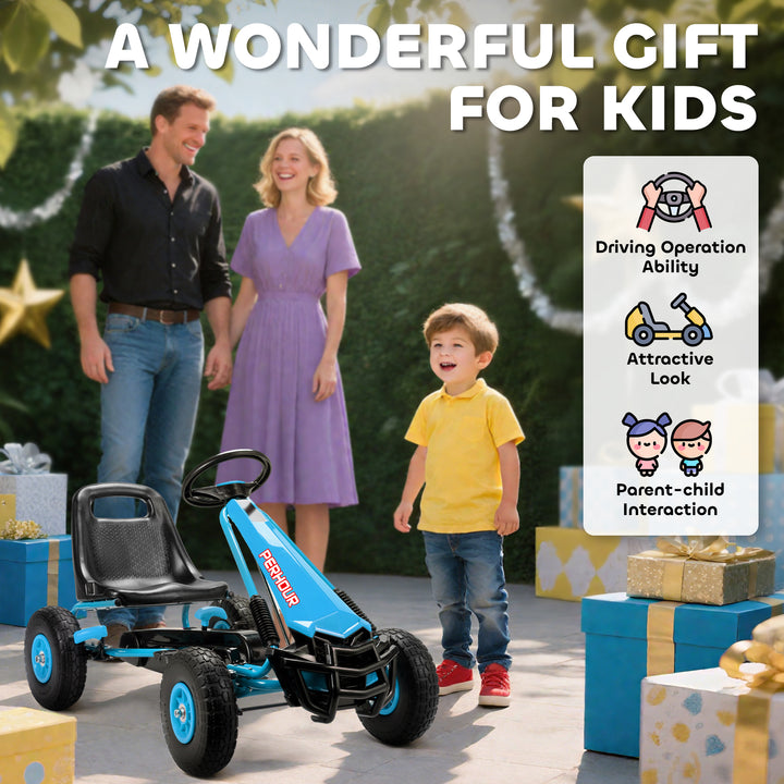Kids Pedal Go Kart with Adjustable Seat, EVA Tyres, Manual Clutch, Bra