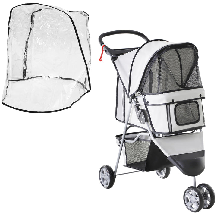 PawHut Small Dog Stroller with Cover, Folding Cat Pram Pushchair with Cup Holder, Storage Basket, Reflective Strips, Grey | Aosom UK