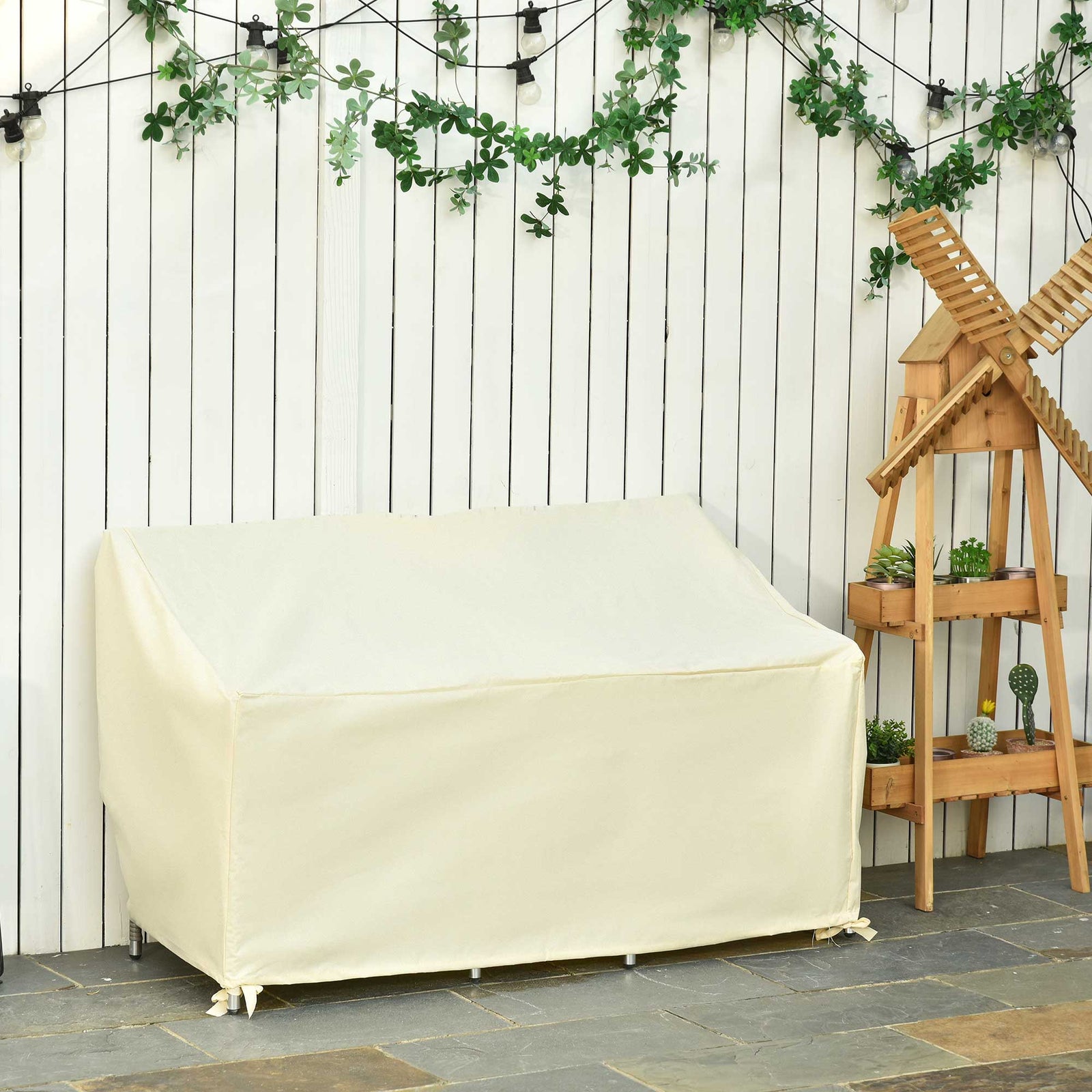 600D Oxford Cloth Furniture Cover, 2 Seater Sofa Protector for Garden Patio, Outdoor, Waterproof, Beige, 140L x 84W x 56/94H cm