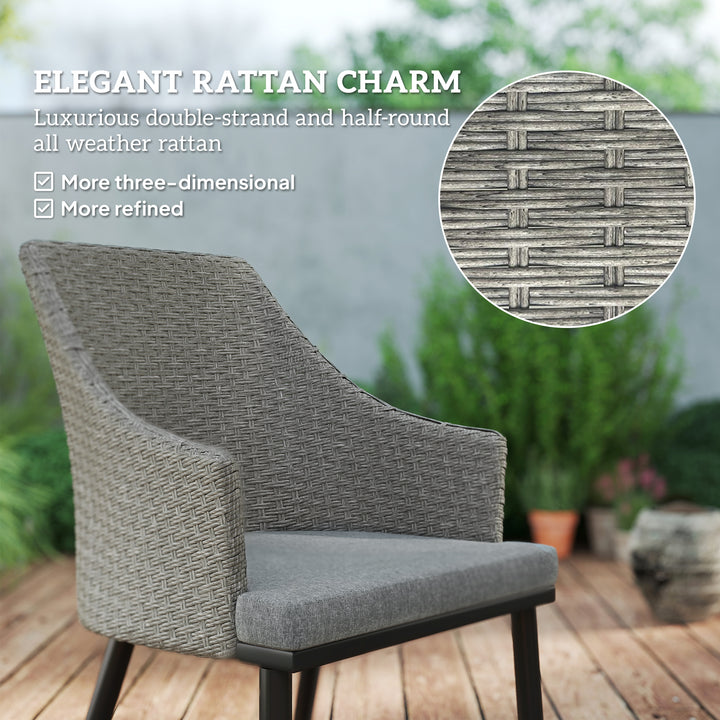 6 Seater Rattan Dining Set with Cushions, Garden Furniture Set with Armchairs, Rectangle Slatted Table Top, Steel Frame, Parasol Hole, Wicker Outdoor Furniture for Patio, Balcony, Grey