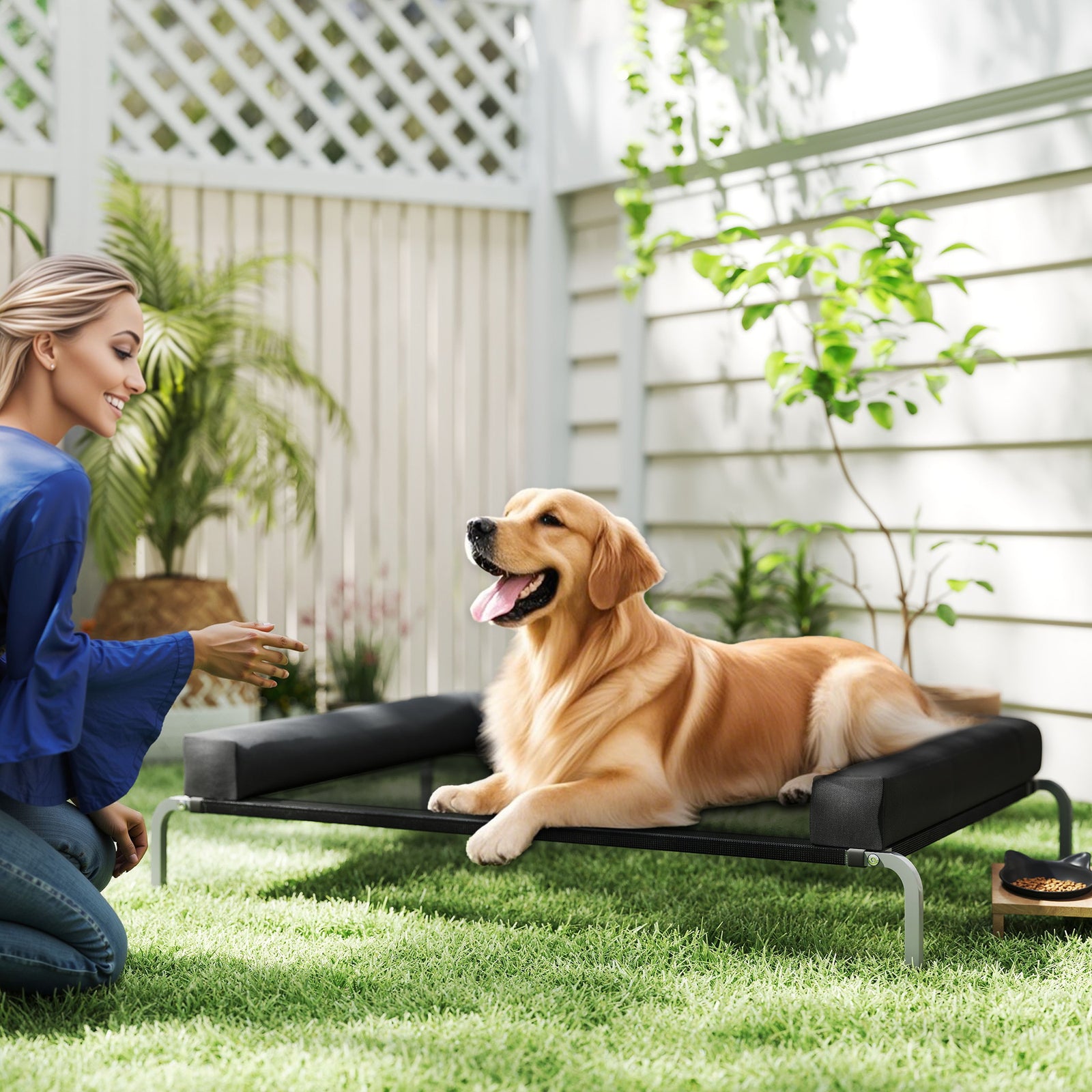 Elevated Dog Bed with Removable Bolsters, Raised Dog Bed for Large Bre