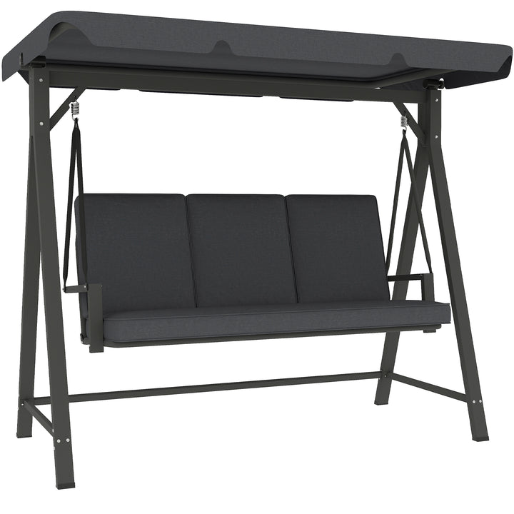 Three-Seater Garden Swing Bench, with Adjustable Canopy - Dark Grey