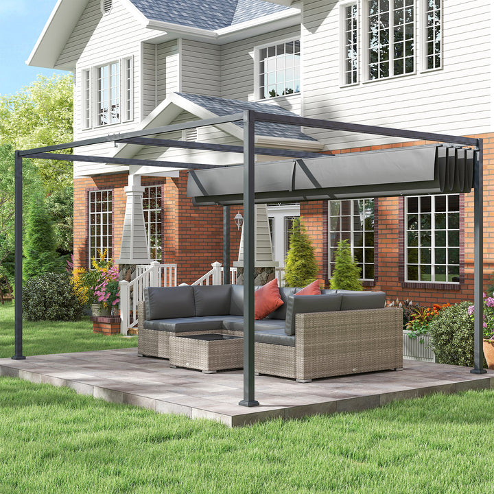 MCL 4 x 3(m) Metal Outdoor Pergola with Retractable Roof, Outdoor Gazebo with Drainage Holes for Garden, Patio, Lawn, Grey