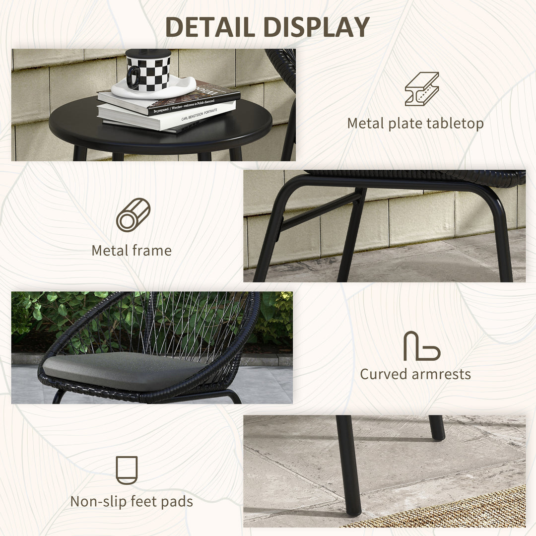 Three-Piece Rattan Bistro Set - Black