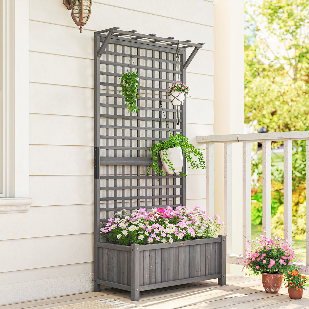 Raised Bed with Drainage Holes, Wood Planter with Trellis for Climbing