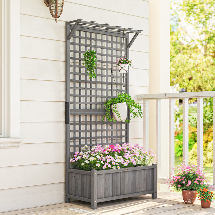 Raised Bed with Drainage Holes, Wood Planter with Trellis for Climbing