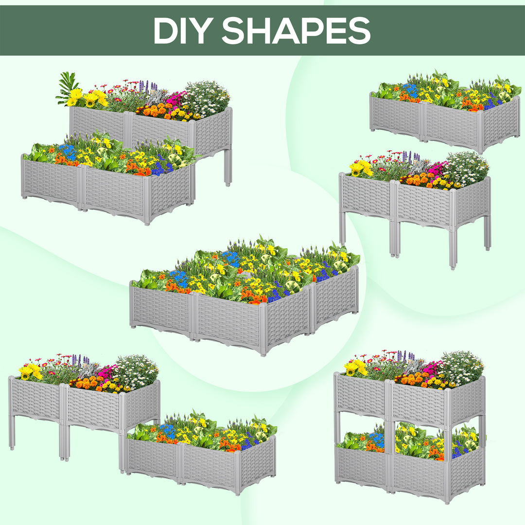 Set of 4 26L Garden Raised Bed Elevated Patio Flower Plant Planter Box PP Vegetables Planting Container, Grey
