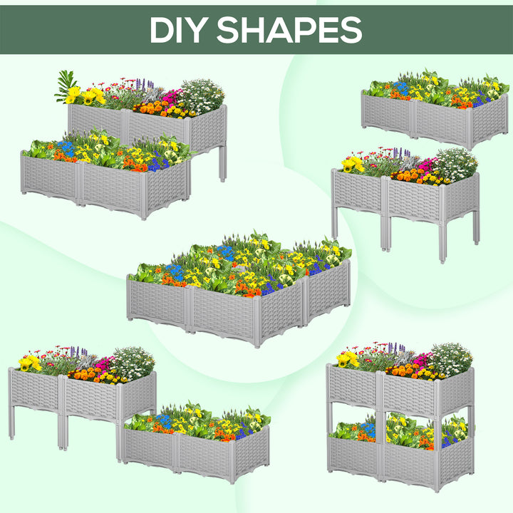 Set of 4 26L Garden Raised Bed Elevated Patio Flower Plant Planter Box PP Vegetables Planting Container, Grey