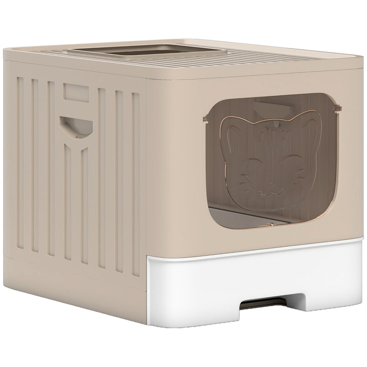 Foldable Cat Litter Box with Lid, Slide-Out Drawer, Scoop, Easy Clean, Odour Control, Anti-Splashing