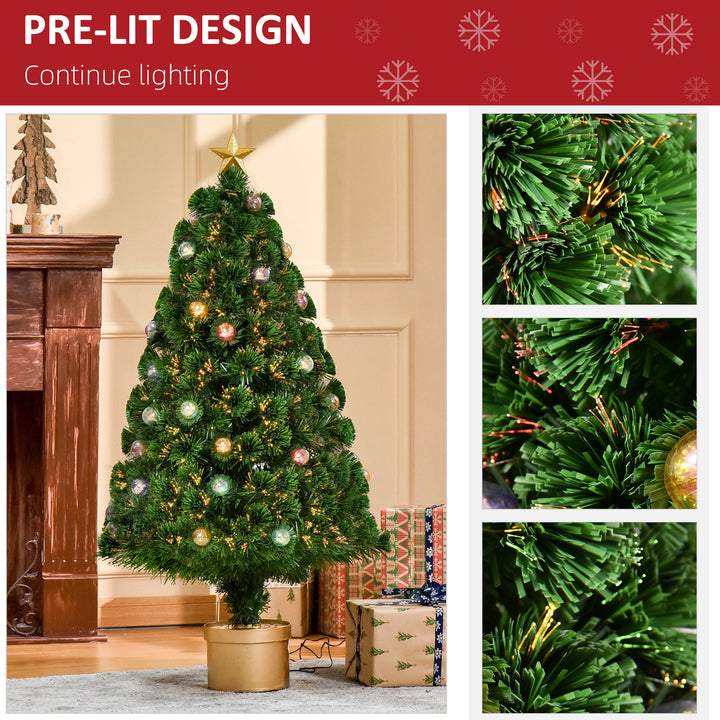 HOMCOM 4FT Prelit Artificial Christmas Tree Fiber Optic Holiday Home Xmas Indoor Decoration with Golden Stand Green