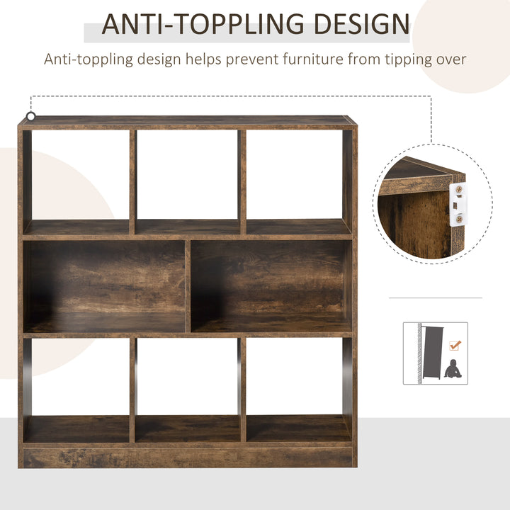 3-Tier Bookcase, Storage Shelf Unit with Open Compartments, for Living Room, Bedroom, Office, Divider, 97.5 x 30 x 100 cm, Rustic Brown