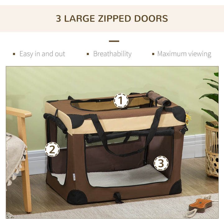 PawHut Pet Travel Carrier, Foldable Bag with Cushion for Cats and Small Dogs, Lightweight, 50x70x51cm, Brown | Aosom UK