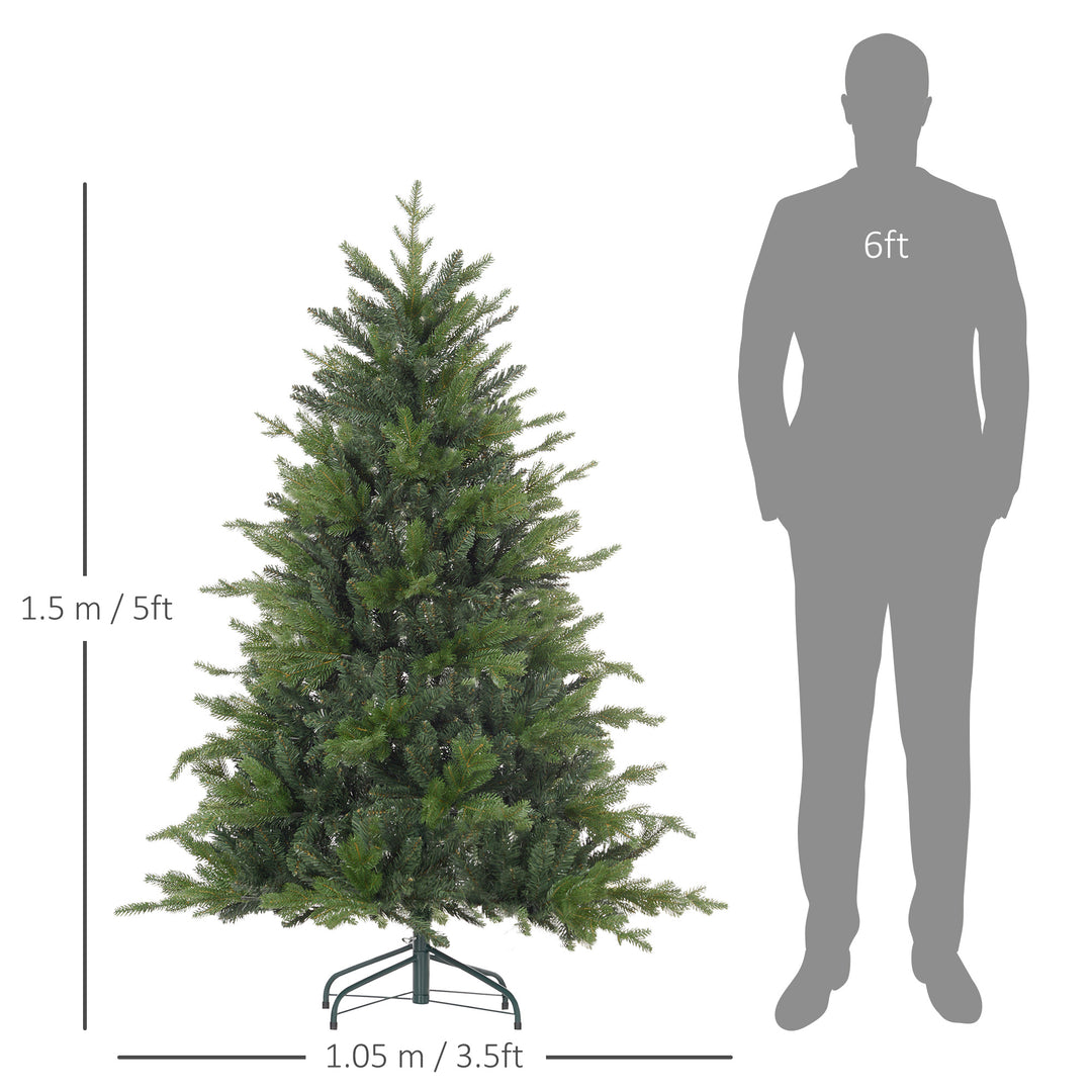 HOMCOM 5ft Artificial Christmas Tree with 1309 Tips, Metal Base, Realistic Hinged Xmas Tree for Home Office, Green