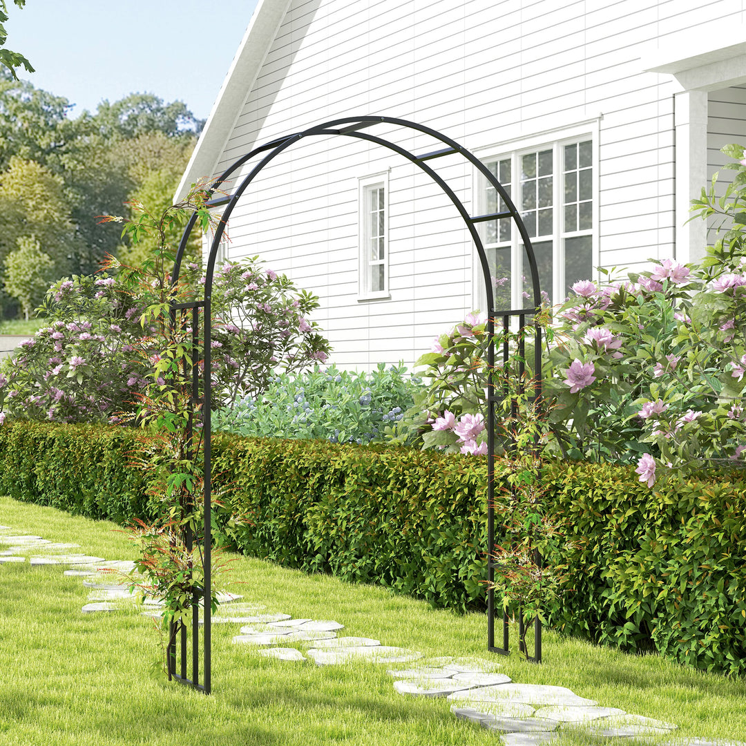 Steel Garden Arch, 2.2m High x 1.5m Wide Metal Garden Trellis for Climbing Plants Roses Wisteria Vines, Outdoor Wedding Arch for Bridal Party Ceremony Decoration, Black