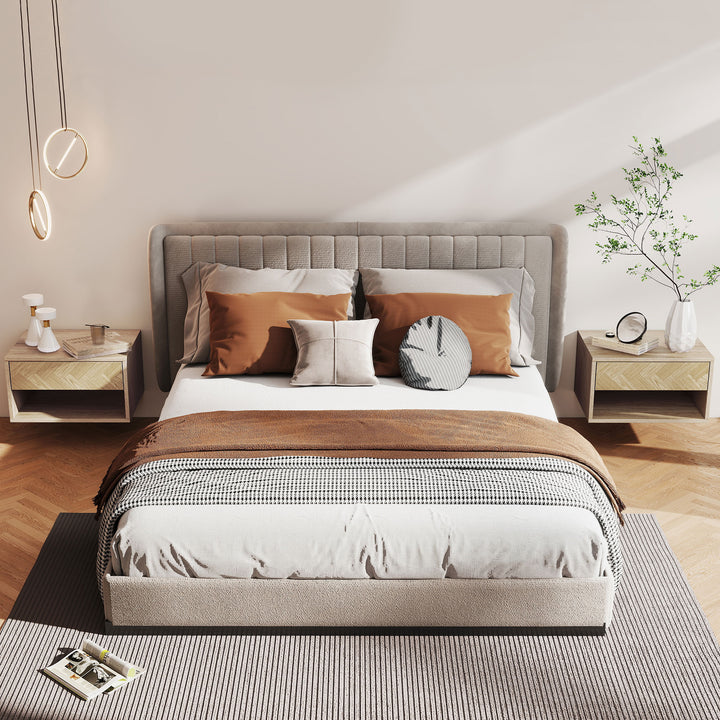 Set of Two Floating Bedside Tables - Natural Wood Finish