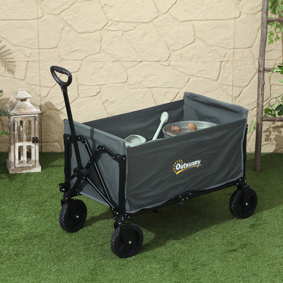 120L Festival Trolley on Wheels, Folding & Compact Camping Trolley Cart with Adjustable Handle for Garden, Beach, Fishing, Grey