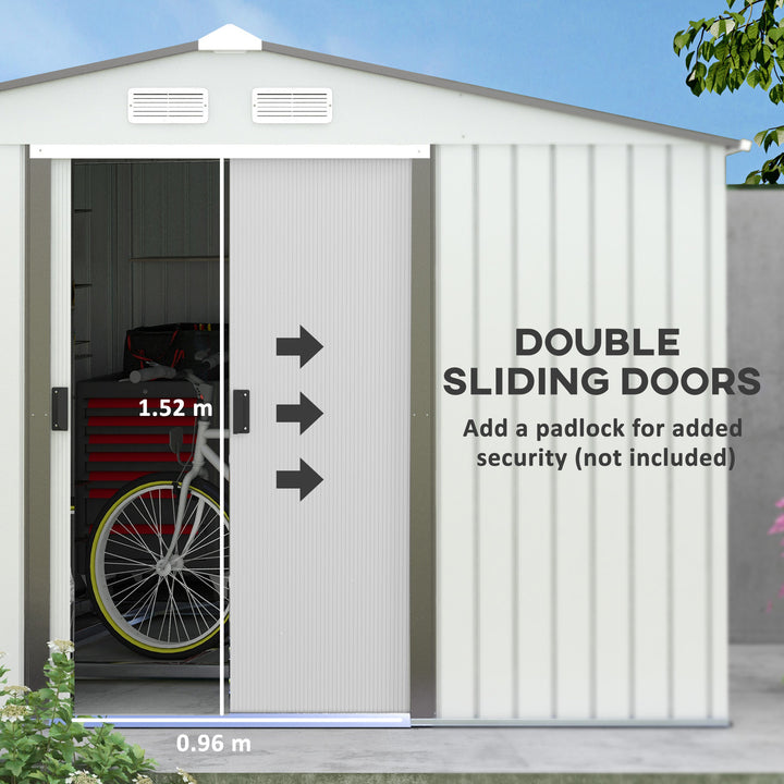 Metal Bike Shed, Mobility Scooter Shed House with Foundation Kit, Ventilation, Doors, 9 x 6FT, Silver