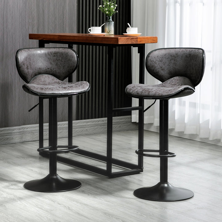 HOMCOM Bar Chair Set of 2 Microfiber Cloth Adjustable Height Armless Chairs with Swivel Seat, Bar Stool, Counter Bar Stool, Dark Grey | Aosom UK