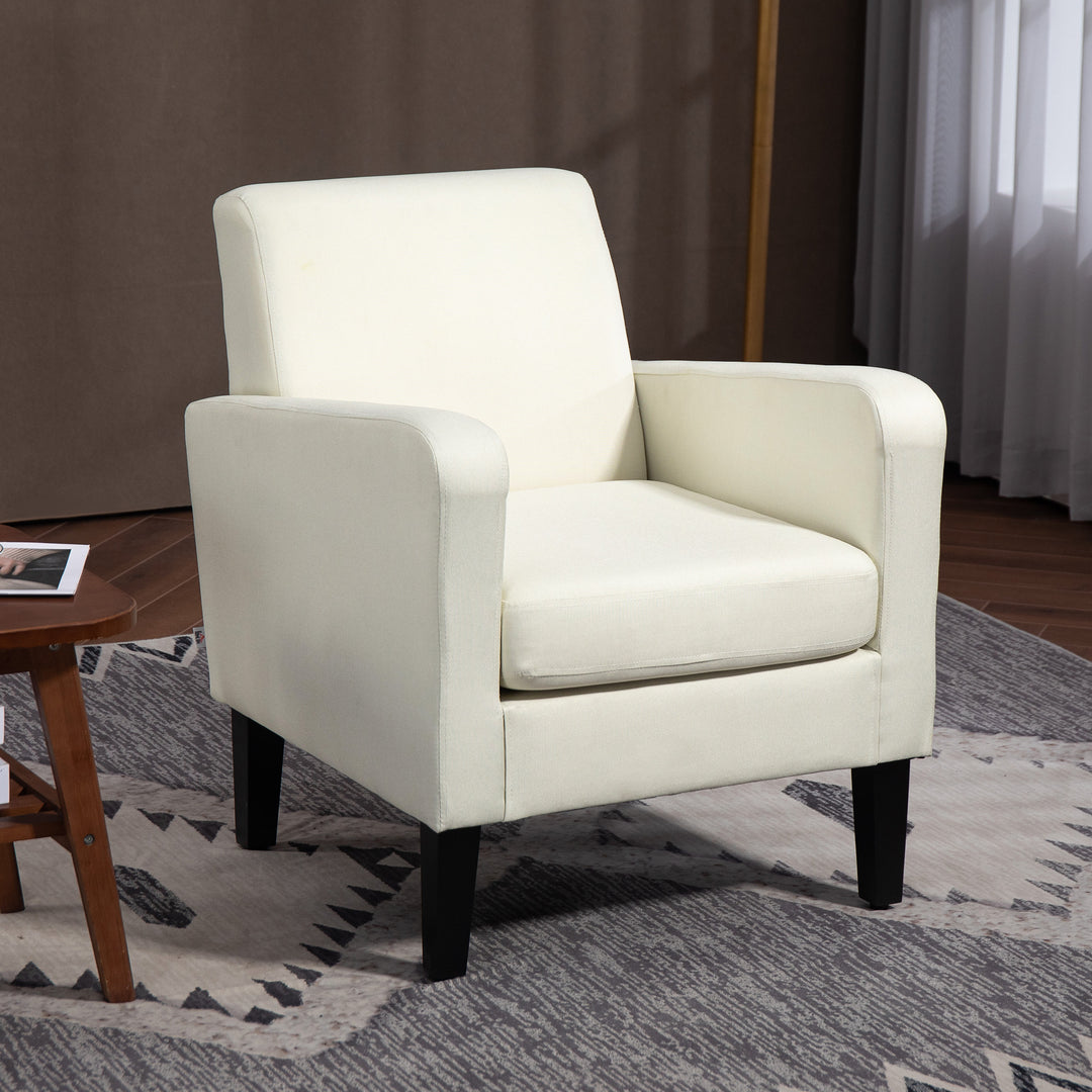 2 Pieces Modern Armchairs with Rubber Wood Legs, Upholstered Accent Chairs, Single Sofa for Living Room, Bedroom, Cream White