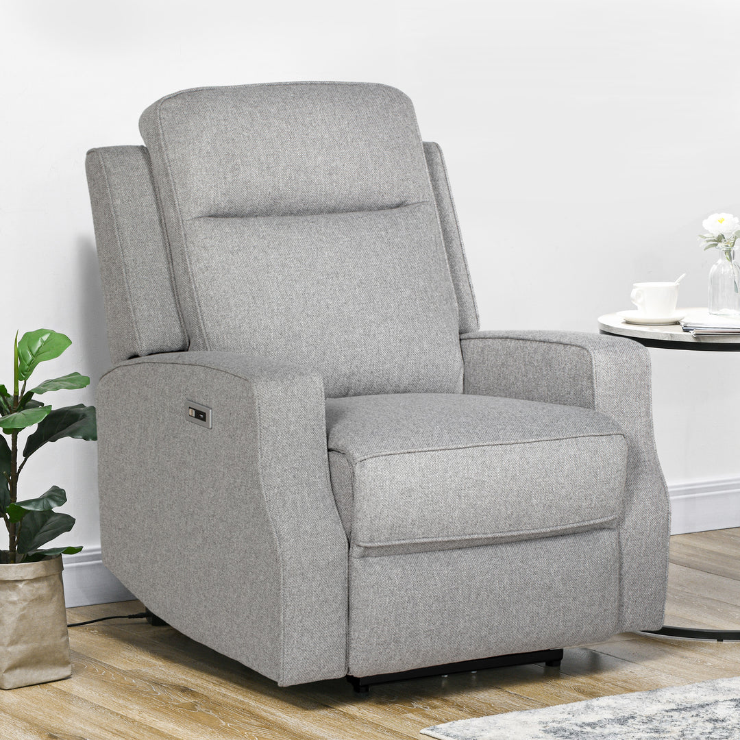 HOMCOM Electric Recliner Armchair, Recliner Chair with Adjustable Leg Rest, USB Port, Grey | Aosom UK