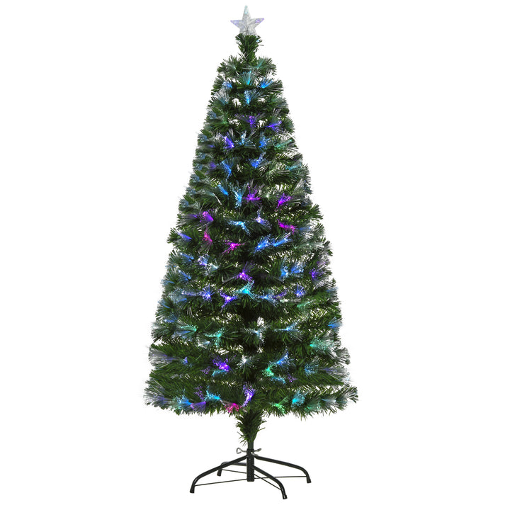 5FT Multicoloured Artificial Christmas Tree w/ Fibre Optic Lights Pre-Lit Modes Metal Stand Star Holder Home Seasonal Decoration