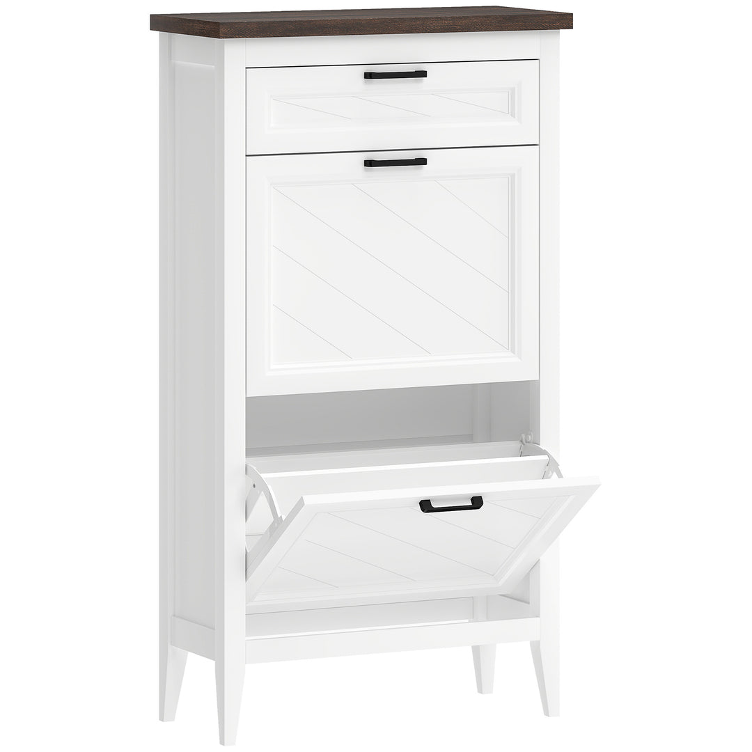 Shoe Cabinet with 2 Flip Drawers, Farmhouse Narrow Shoe Storage Cabine