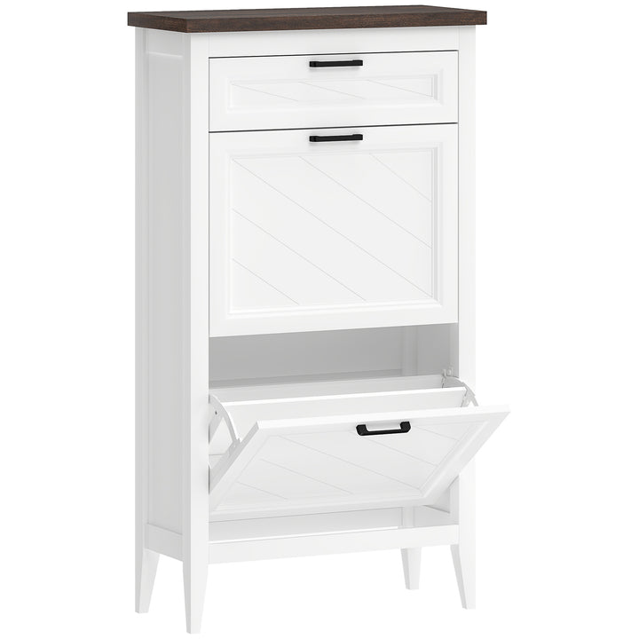 Shoe Cabinet with 2 Flip Drawers, Farmhouse Narrow Shoe Storage Cabine